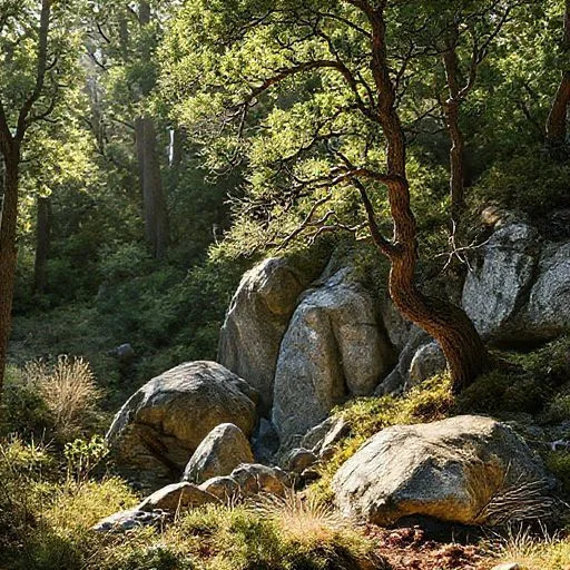 Arid desert landscape at sunset with unique rock formations